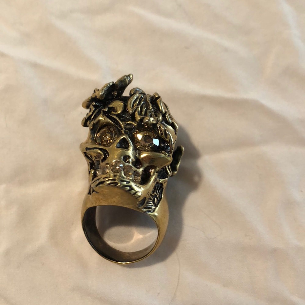 Ornate Alexander McQueen Gold skull ring